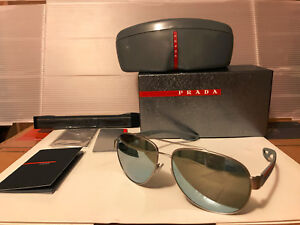 NEW Prada Sport PS55QS QFP-5K2 Sunglasses, Silver / Grey Silver Mirror, 59mm