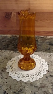 VINTAGE AMBER KANAWHA GLASS PEDESTAL VASE  - Picture 1 of 12