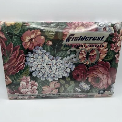 Fieldcrest Flat Sheet Twin Size Vintage 80s Floral Cottagecore Gazebo Pima Cotto - Image 1 of 4