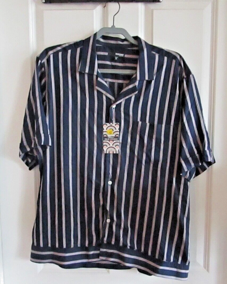 Camisa de hombre Murano Palm Springs ajustada XL manga corta negra dorada a rayas nueva con etiquetas Foto 1 de 4