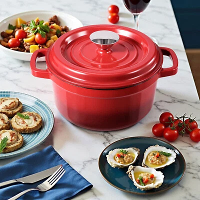 Schmortopf Gusseisen Topf mit Deckel 26 cm 5L Emaille Bräter Bratentopf Kochtopf - Bild 1 von 4