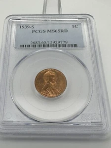 1939- S LINCOLN Wheat Cent PCGS MS65 RD - Picture 1 of 2