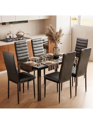Juego de mesa de comedor de vidrio de 7 piezas para 6 sillas de cuero PU cocina comedor Foto 1 de 4