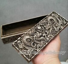Qing dynasty Handwork Miao silver dragon statue Bank money archaic jewelry Box