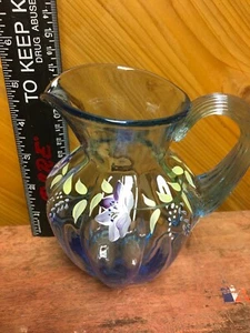 Fenton Ice Blue Bellflowers Hand Painted Syrup Pitcher, 5” tall approx. - Picture 1 of 4