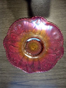 Red Sunset Indiana Carnival Glass Plate Amberina Iridescent Vintage 70s - Picture 1 of 2
