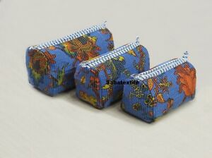 Indian Blue Floral Print Toiletry Bag Unisex Makeup Bag Waterproof 3 Pcs. Set US