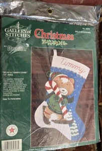 BUCILLA 15" Bear & Candy Cane Gallery of Stitches CHRISTMAS FELT Stocking #32707 - Picture 1 of 1
