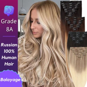 8PCS Clip In Real 100% Human Hair Extensions Full Head 16 18 20" Weave Straight - Picture 1 of 38