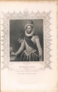 ENGRAVING SIR WALTER RALEIGH FROM ORIGINAL BY ZUCCHERO ENGRV H ROBINSON C1830 - Picture 1 of 1
