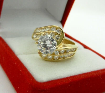 Solid 14K Yellow Gold Round Cubic Zirconia 1.25ct Engagement Ring 7.8 grams - Image 1 of 4
