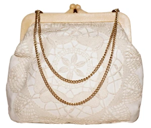 AVANTIQUE Small Light Ivory Cream Canvas & Cotton Crochet Clutch Handbag ITALY - Picture 1 of 11