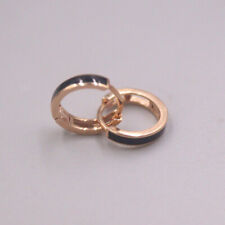 Real Solid 18K Rose Gold 2.5mmW Black Enamel Stripe Hoop Earrings Women Gift
