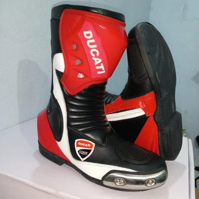 DUCATI Hombres Motocicleta Motociclista Cuero de Vaca Botas de Carreras Motocicleta Botas de Cuero Foto 1 de 4
