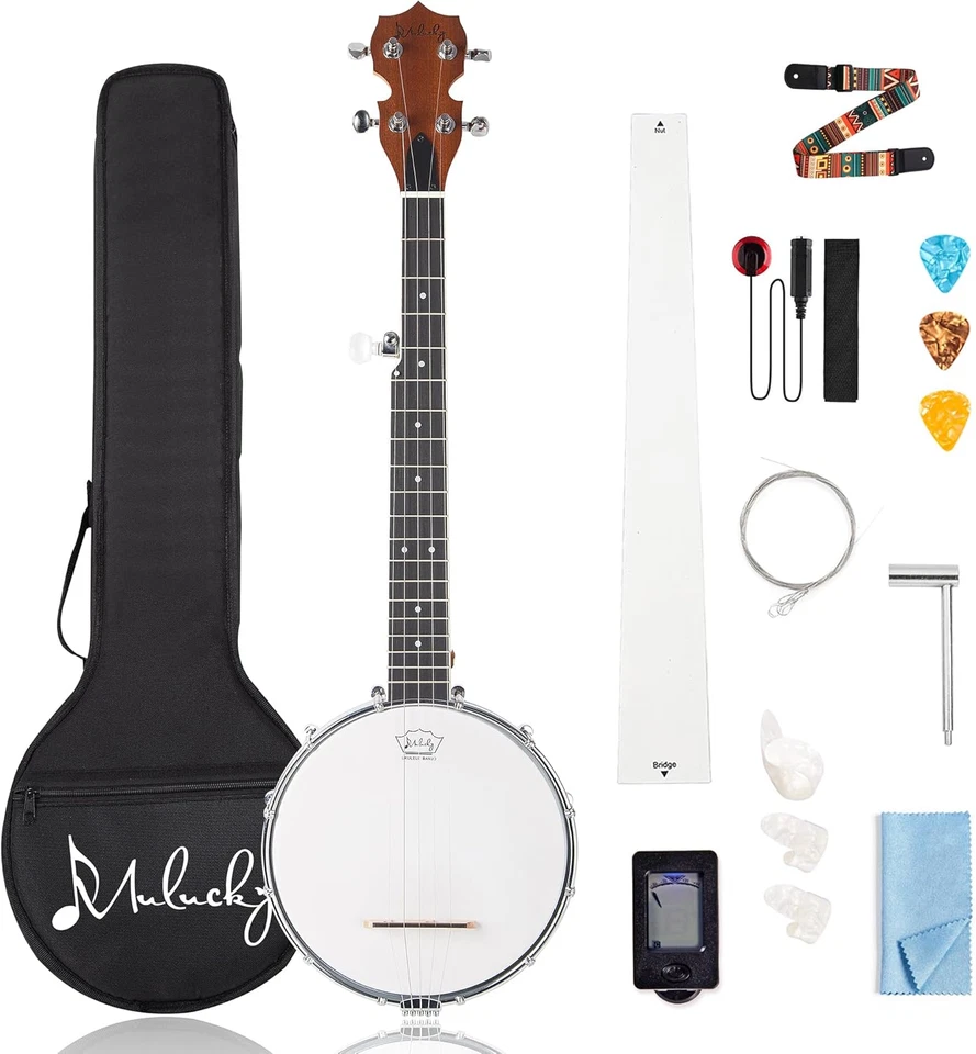 5 String Banjo Mini -  26 Inch Travel Banjo Sapele Body Closed Solid Back Beginn - Image 1 of 4