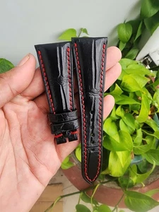 Size 28/16mm Black Genuine Exotic Leather Skin Watch Strap Band FOR Assioma - Picture 1 of 10