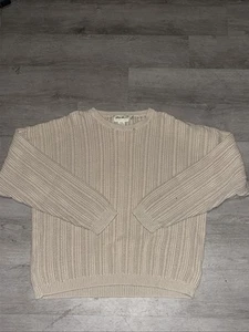 Vintage Eddie Bauer 100% Cotton Cable Knit Sweater Tan Mens 2XL - Picture 1 of 6