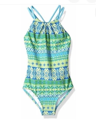 Kanu Surf New Bathing Suit Girls Size 14 New Blue & Green Halter One Piece Swims - Image 1 of 4