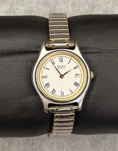 Orologio Seiko Aprile 1991 Vintage Data Oro Bicolore Blu Numeri Romani Lancette - Foto 1 di 6