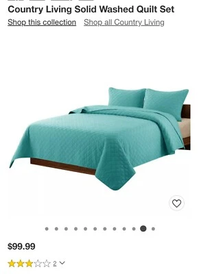 Juego de edredón reversible liso lavado vintage Country Living King (Aqua) Foto 1 de 4