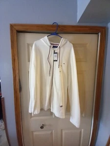 Tommy Hilfiger Fleece Lined Hooded Sweat Jacket Men's 2XL Creme New with Tags - Picture 1 of 2