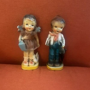 Vintage Davar Originals Boy And Girl 2 Ceramic Figurines Japan - Picture 1 of 12