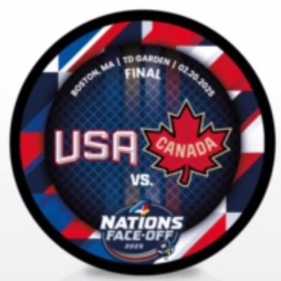 Disco final con doble logotipo de la NHL 4 naciones 2025 EE. UU. vs Canadá 20.02.2025 -NUEVO Foto 1 de 2