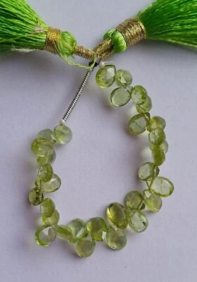 20 Ct Natural Faceted Green Peridot Pear Shape Cut 4 Inch Strand Beads Necklace - Image 1 of 4