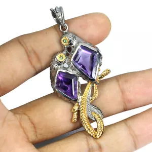 Sommer 925 Silber Anhänger Amethyst 13ct Tsavorit Edelstein Schmuck Handarbeit - Bild 1 von 10