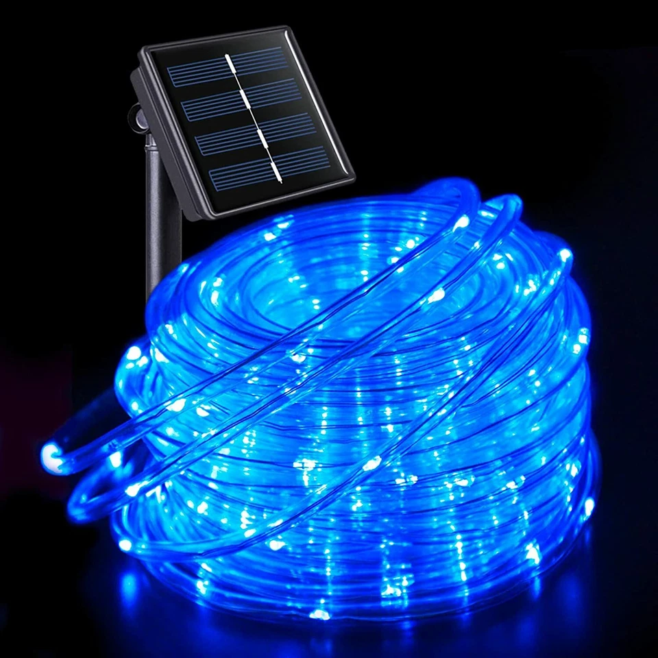 Blue Solar Rope Lights for Pool TreeYard Christmas,39ft 100L Solar String Lights - Image 1 of 4