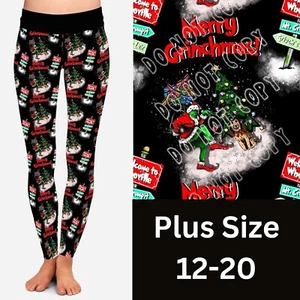 Merry GRINCH mas Christmas Tree Holiday Women's Leggings TC Plus Size 12-20 - Picture 1 of 2
