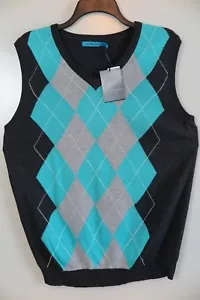 NWT Stockhomme Gray & Turquoise V-Neck Argyle Vest Size L MSRP $60 - Picture 1 of 4