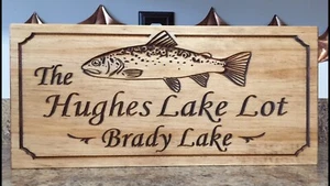 Personalized Cabin Retreat Vacation Lake House Family Campsite Signs Gift Trout - Picture 1 of 6