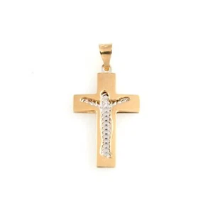 Pendente croce uomo donna realizzata in oro giallo e bianco 18 kt 750 - Imagen 1 de 3