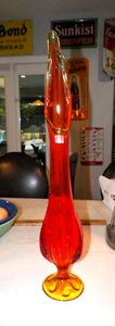 VINTAGE VIKING ORANGE & YELLOW LONG THIN PEDESTAL SWUNG VASE 26" - Picture 1 of 7