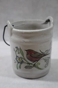 3in Ceramic Bucket with Metal Handle Candle Holder Red Bird Flowers - Picture 1 of 6