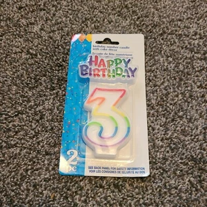 Happy Birthday 2 Pc Number Candle With Cake Decor Number 3 - Picture 1 of 3
