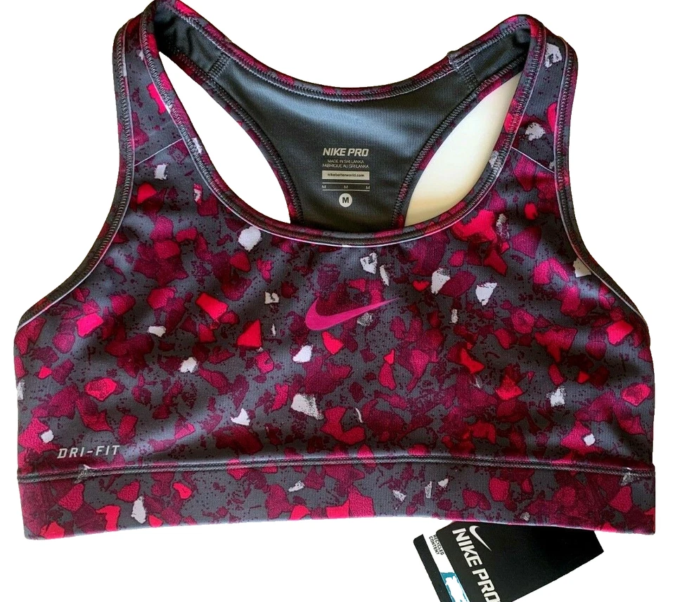 NEW NIKE PRO [M] Women DRI-FIT Medium Support Sports Bra-Grey/Fuchsia 485383-023 - Image 1 of 1