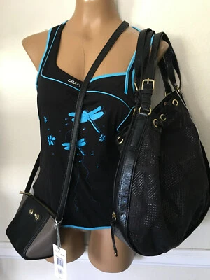 2 Danielle Nicole Handbags Black Textured Fabric/Vinyl Satchel + Black Gray Cros - Image 1 of 4