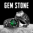 Gems Stone Carving Men Rings Stainless Steel Jewelry Vintage Punk Healing Stone