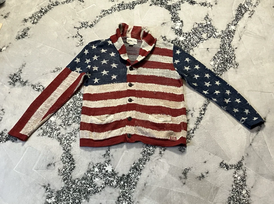 Vtg Denim & Supply Ralph Lauren Sweater Sz L American Flag Shawl Collar Cardigan - Image 1 of 4