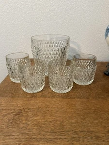 VTG Diamond Point Clear by Indiana Glass Old Fashioned Glasses With Ice Bucket - Picture 1 of 9