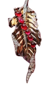 Alfred Philippe Trifari Rare 1942 Caterpillar Ruby Red Sterling Vermeil Fur Clip - Zdjęcie 1 z 12