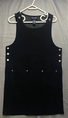 Denim & Co. Black Velvet Bib Overall Dress Women's Vintage Pockets Short Small - Image 1 of 4