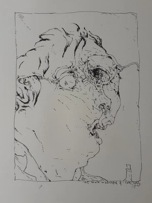 Horst Janssen / Selbst, blöd, für Griffelkunst / 1968 / Lithographie / signiert - Bild 1 von 4