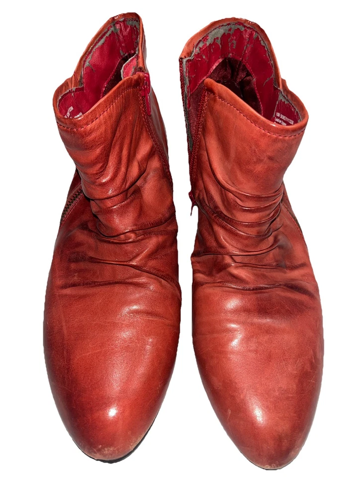 BOTÍN ARRAY ROJO HOLGADO CUERO HÉROE Mujer 10M EE. UU., Cremalleras Laterales Dobles Foto 1 de 4