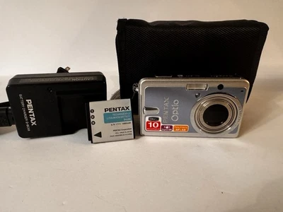 Cámara digital Pentax Optio S10 10,0 MP azul estuche de batería cargador foto imagen Foto 1 de 4