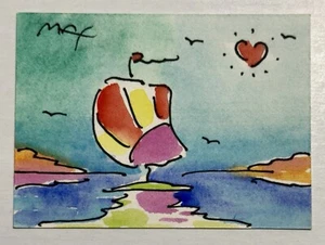Peter Max “Sailing Into 1995” Mixed-Media PSA LOA - Signed - Small - 2.75 x 3.75 - Picture 1 of 3