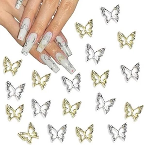 3D Legierung Schmetterling Nail Art Charms, 120 Stck. Gold Silber Schmetterling Charms Dekor - Bild 1 von 7