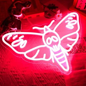 Moth LED Neon Sign: Wall Decor, Dimmable USB Neon Light Insect Neon 43X28CM - Picture 1 of 6
